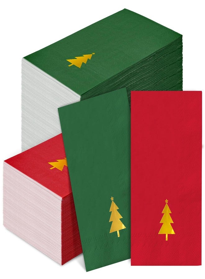 وولاين مجموعة مناديل وايلاين الذهبية لعيد الميلاد، 100 قطعة، بتصميم شجرة صنوبر حمراء وخضراء، للاستخدام مرة واحدة، مناديل ورقية عتيقة، مناسبة للعشاء، منشفة يد، مثالية للحمام، لوازم طاولة حفلات الشتاء - Image 1